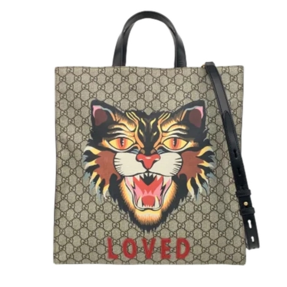 Gucci GG Supreme Angry Cat Vertical Tote Bag.